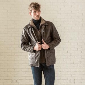 Shearling Collar Leather Coat